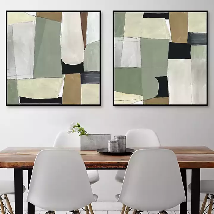 New Green Forms Framed Canvas Art Prints, Set of 2 Canvas Art