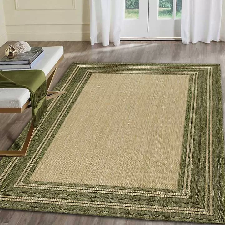 Online Green Framed Border Outdoor Area Rug, 4x7 Outdoor Rugs