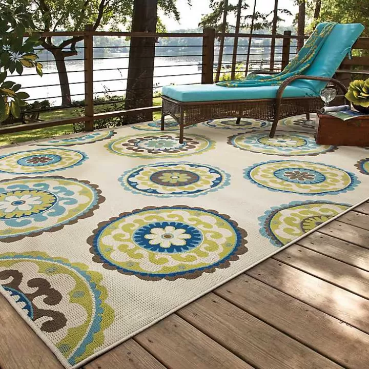 Clearance Green Suzani Capetown Area Rug, 5x7 Outdoor Rugs