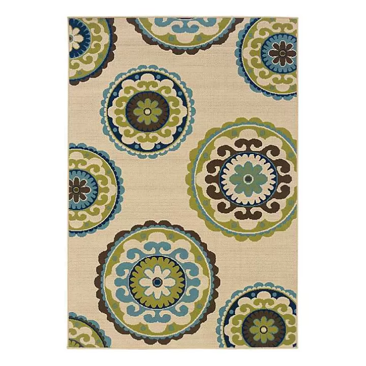 Clearance Green Suzani Capetown Area Rug, 5x7 Outdoor Rugs