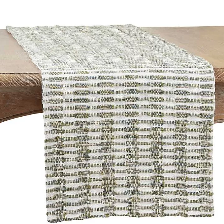 Online Green Tea Woven Stripe Table Runner, 90 in. Table Linens