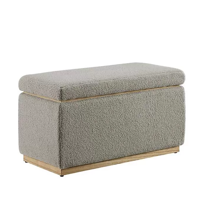 Hot Greige Sherpa & Pine Rectangle Storage Ottoman Benches & Ottomans
