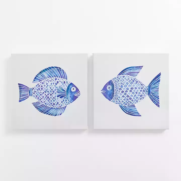 Online Happy Blue Fish Canvas Art Prints, Set of 2 Canvas Art