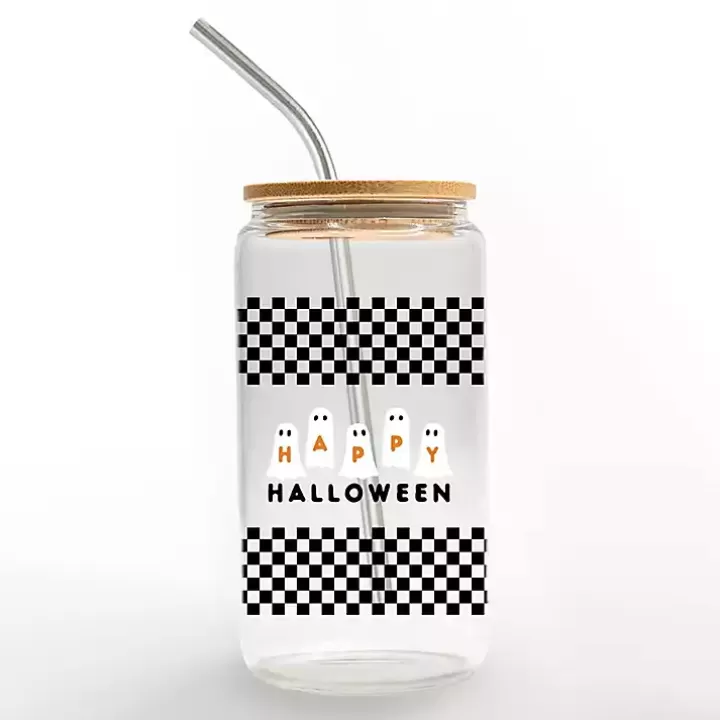 Outlet Happy Halloween Ghosts Checkered Halloween Tumbler Glassware & Drinkware