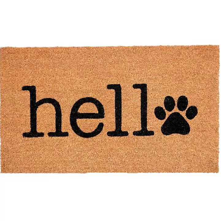 Clearance Hello Black Paw Print Doormat Doormats