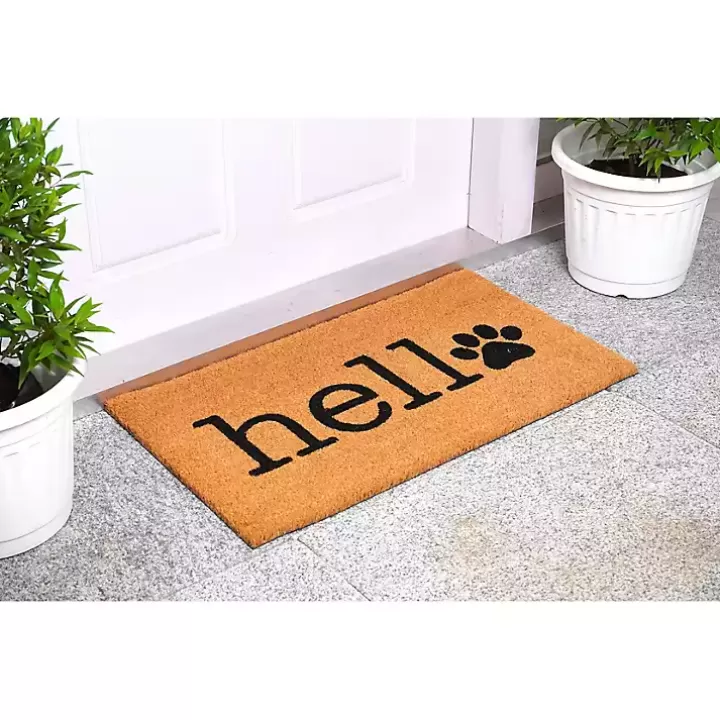 Clearance Hello Black Paw Print Doormat Doormats