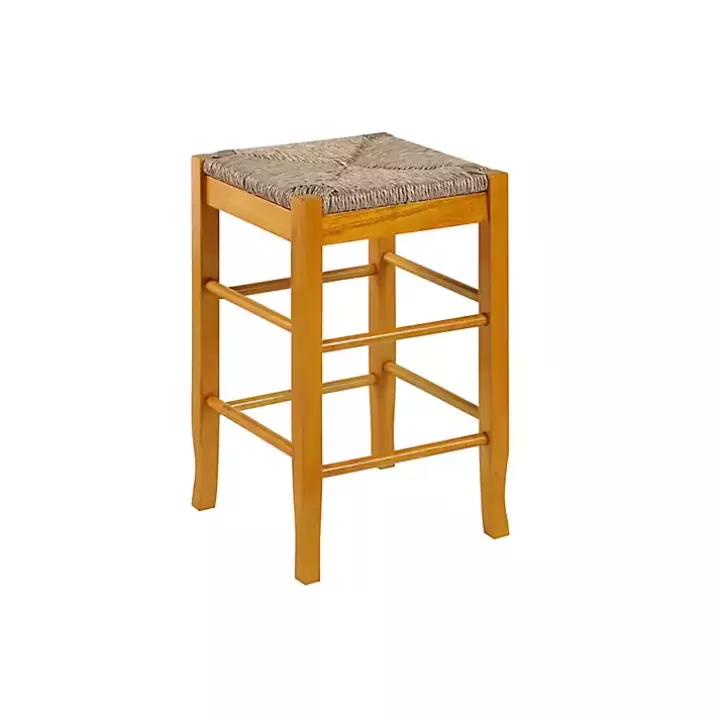 Fashion Honey Wood and Woven Rush Counter Stool Bar Stools & Counter Height Stools