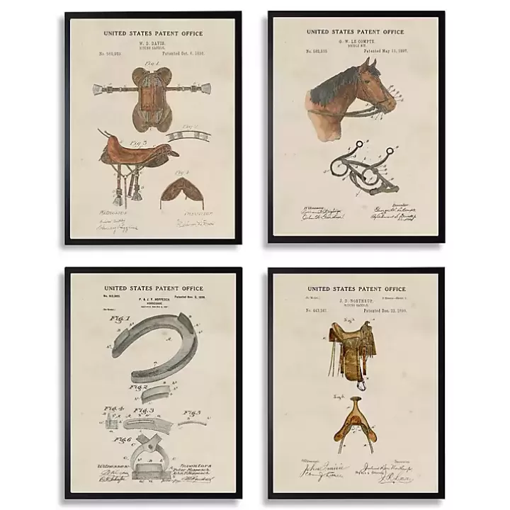 Shop Horse Patents Framed Art Prints, Set of 4 Framed Art