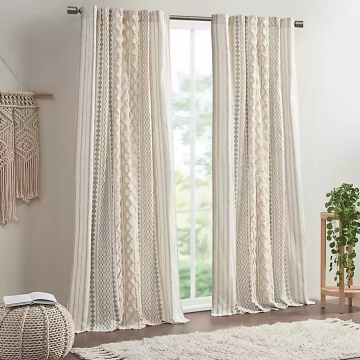 Online Imani Cream Chenille Stripe Curtain Panel, 84 in. Curtains & Drapes