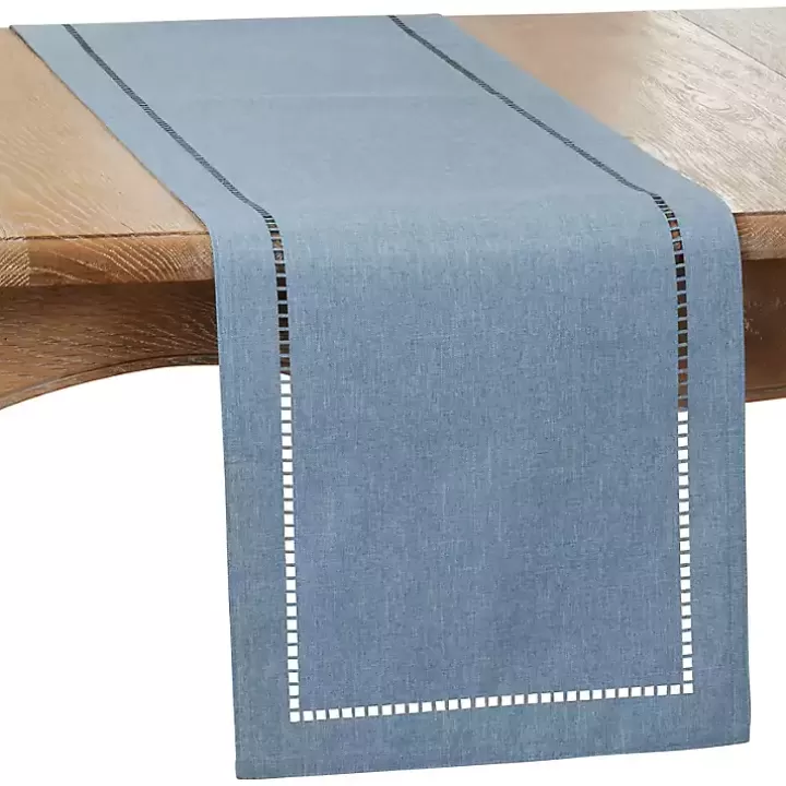 Sale Indigo Hemstitch Border Table Runner Table Linens