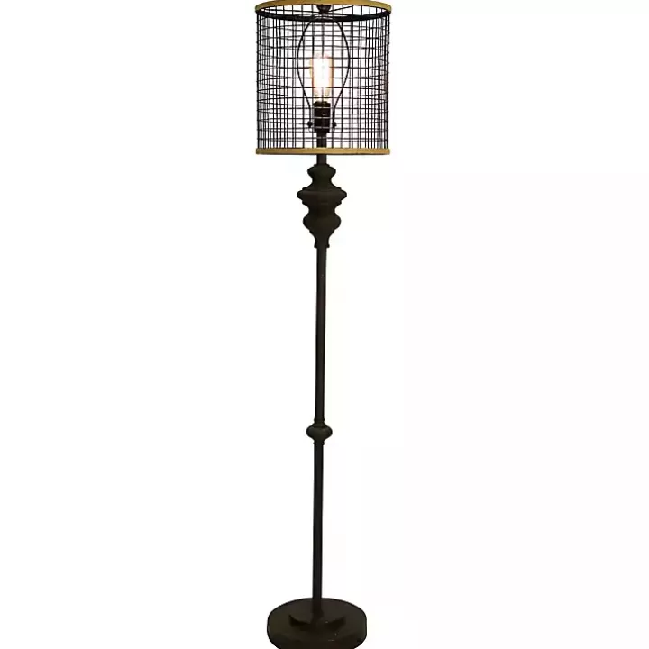 Discount Industrial Edison Bulb Metal Mesh Shade Floor Lamp Floor Lamps