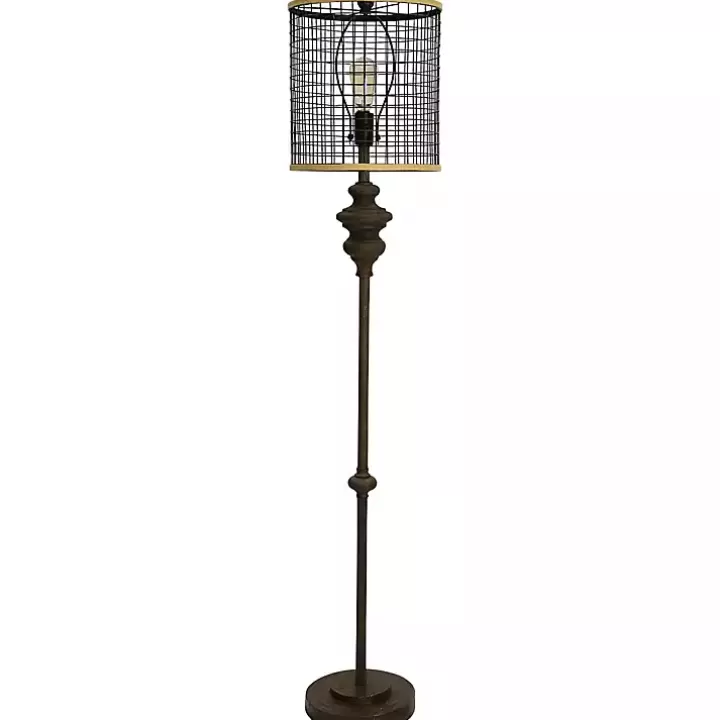 Discount Industrial Edison Bulb Metal Mesh Shade Floor Lamp Floor Lamps