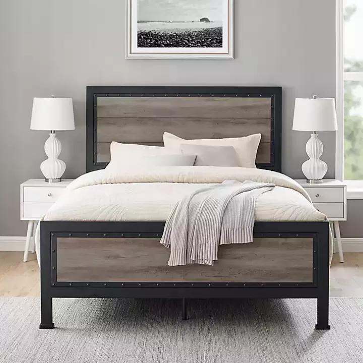 Shop Industrial Wood Queen Bed with Metal Frame Beds & Headboards