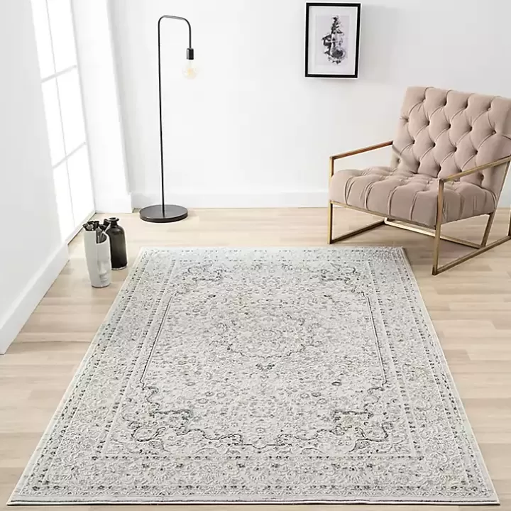 Discount Isabella Gray and Ivory Area Rug, 5x7 Area Rugs