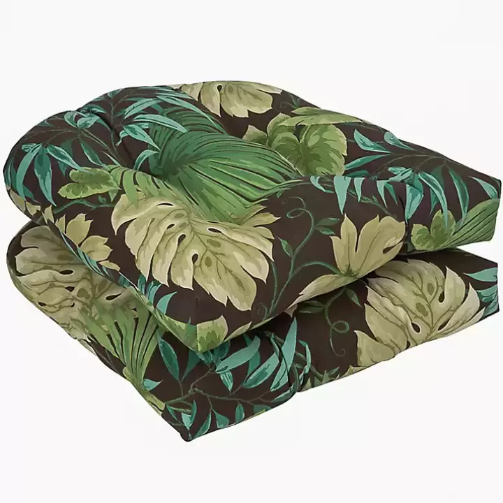 New Island Leaves Outdoor Seat Cushions, Set of 2 Outdoor Cushions & Pillows