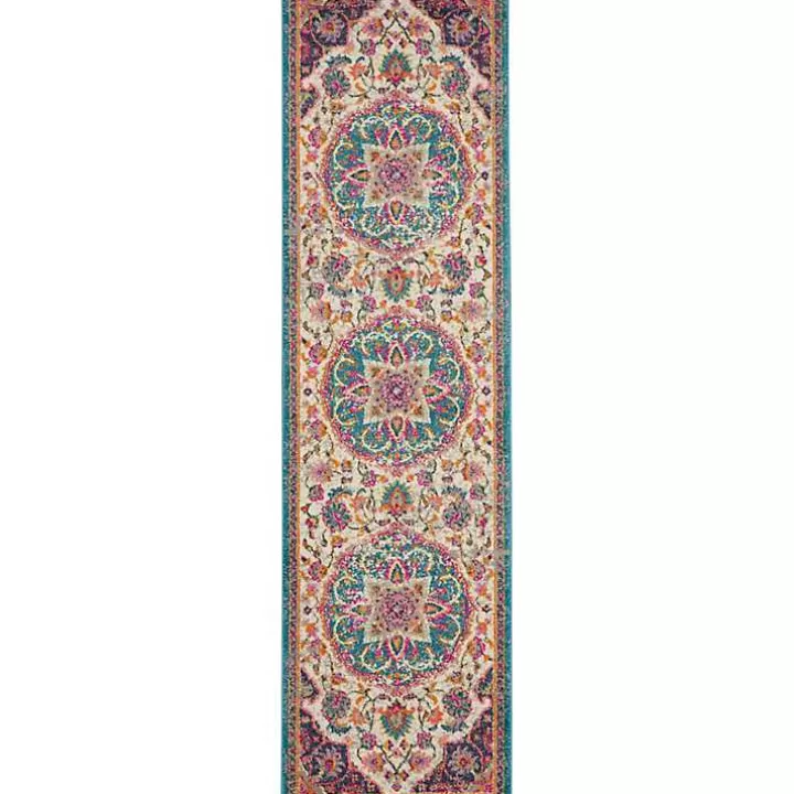 New Ivory & Multi Floral Medallion Runner, 2x10 Area Rugs