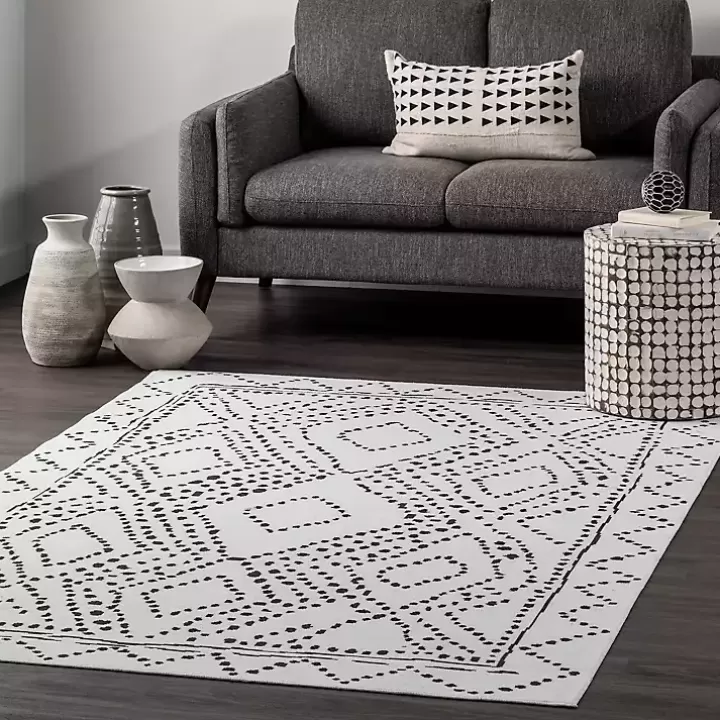 Best Sale Ivory and Black Diamond Washable Area Rug, 4x6 Area Rugs