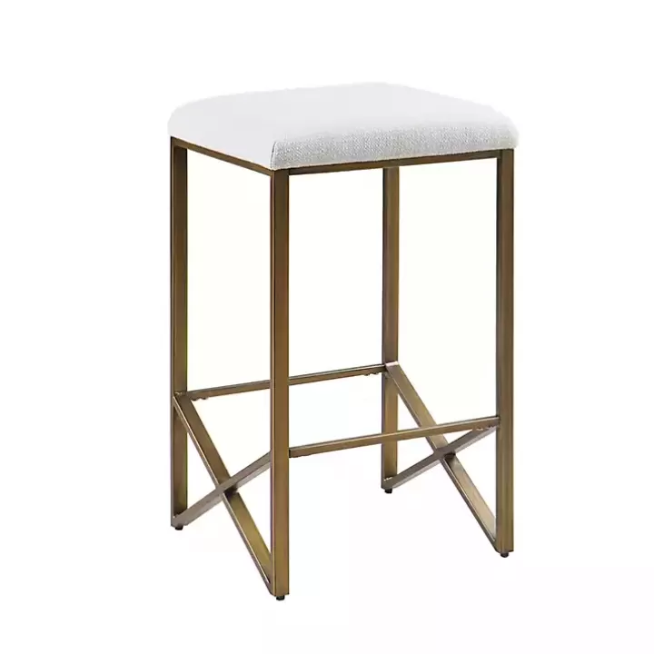 Outlet Ivory and Gold Backless Counter Stool Bar Stools & Counter Height Stools