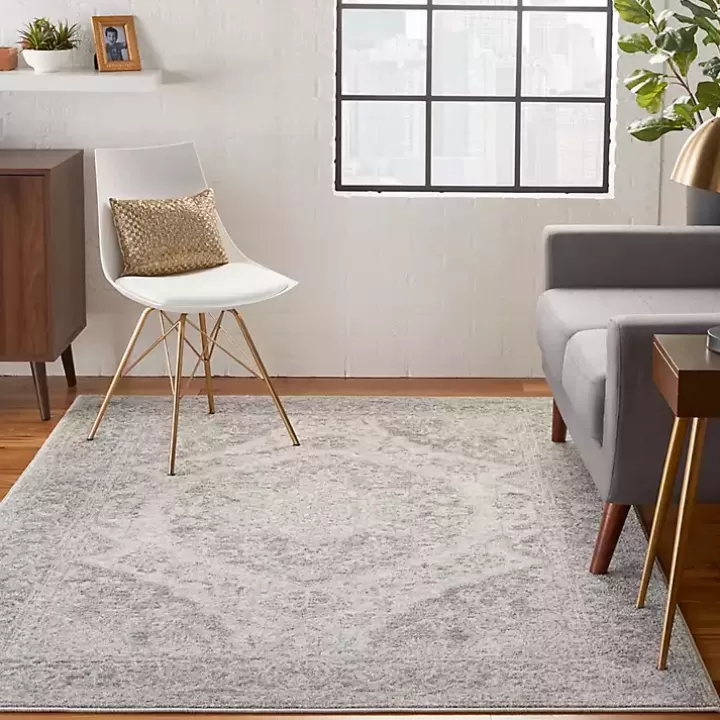 Flash Sale Ivory and Gray Oushak Medallion Area Rug, 6x9 Area Rugs
