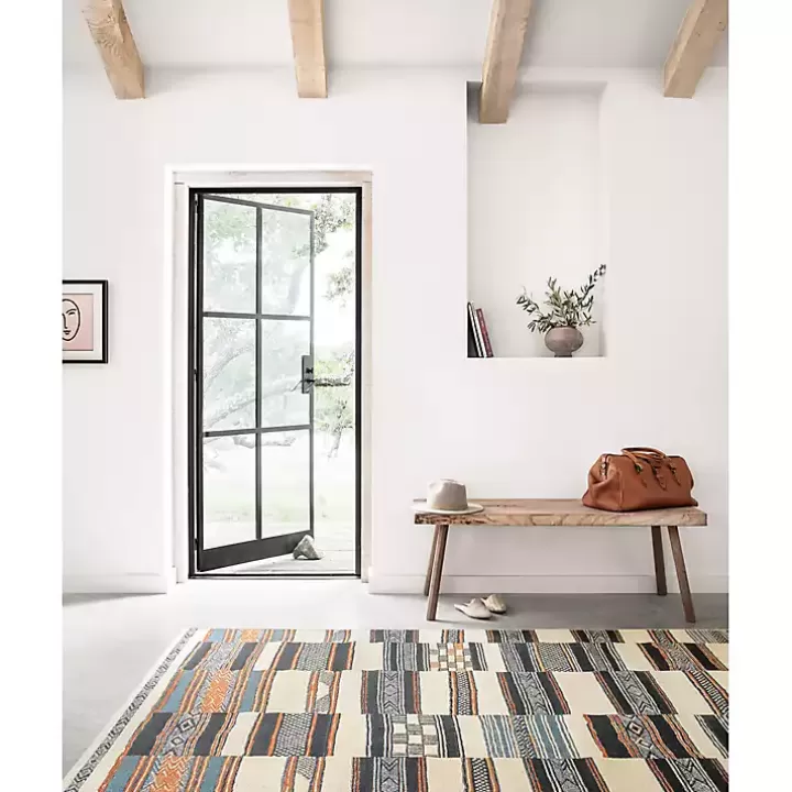 Store Ivory and Multicolored Tribal Outdoor Rug, 6x9 Outdoor Rugs