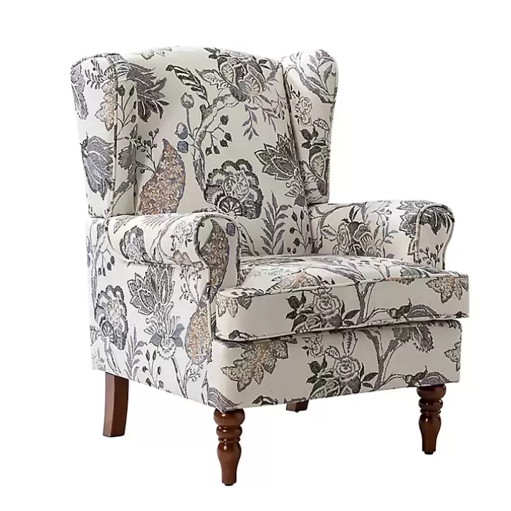 Fashion Ivory Floral Brocade Wingback Ella Armchair Accent Chairs