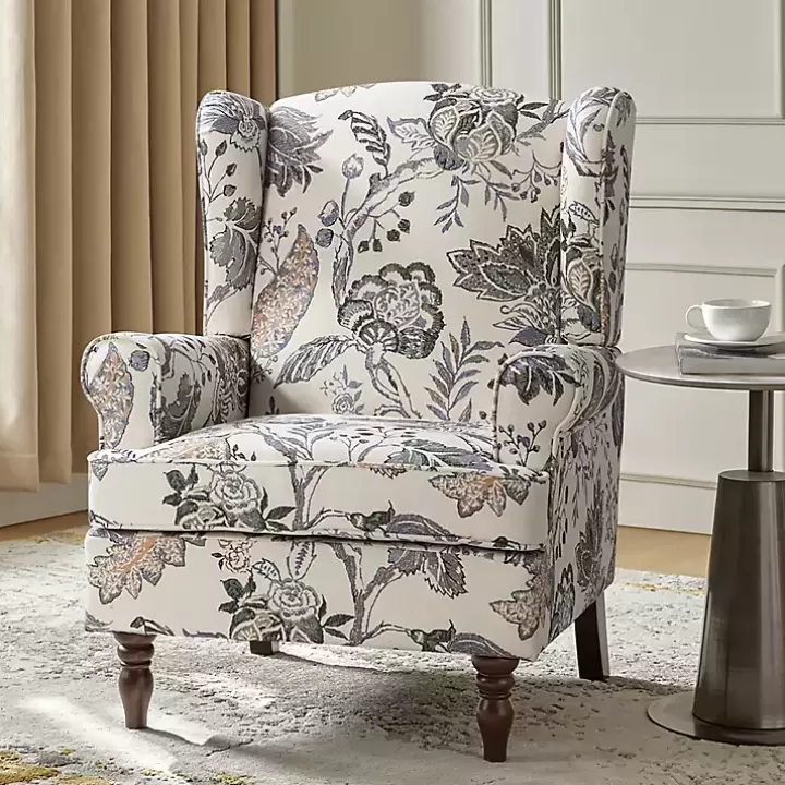 Fashion Ivory Floral Brocade Wingback Ella Armchair Accent Chairs