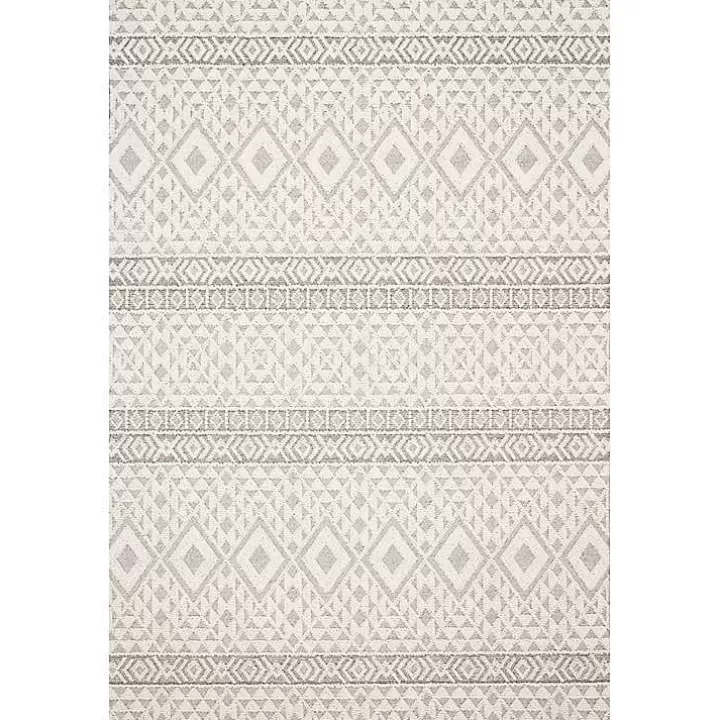 New Ivory Geometric Stripes Outdoor Area Rug, 5x7 Outdoor Rugs