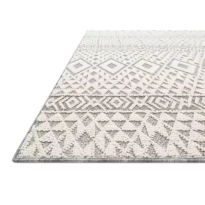 New Ivory Geometric Stripes Outdoor Area Rug, 5x7 Outdoor Rugs