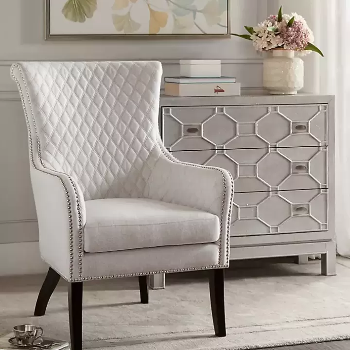 Fashion Ivory Lanea Quilted Accent Chair with Silver Studs Accent Chairs