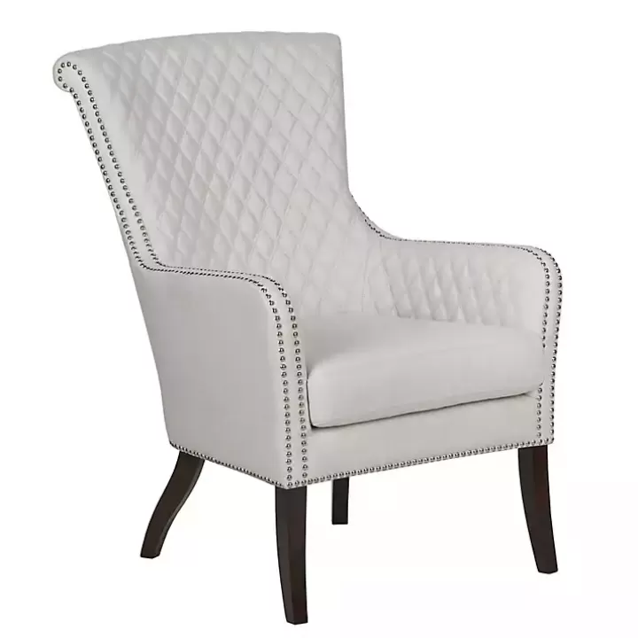 Fashion Ivory Lanea Quilted Accent Chair with Silver Studs Accent Chairs