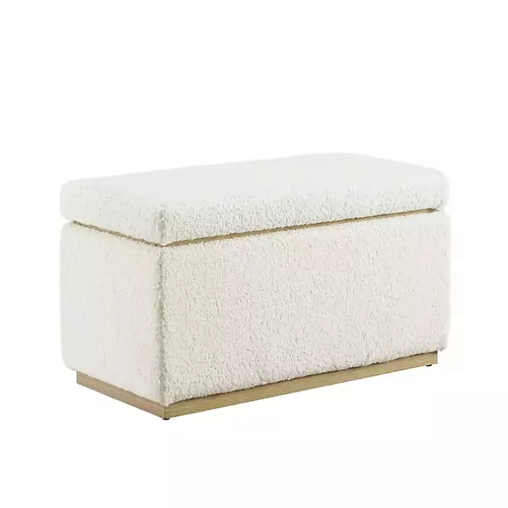 New Ivory Sherpa & Pine Rectangle Storage Ottoman Benches & Ottomans