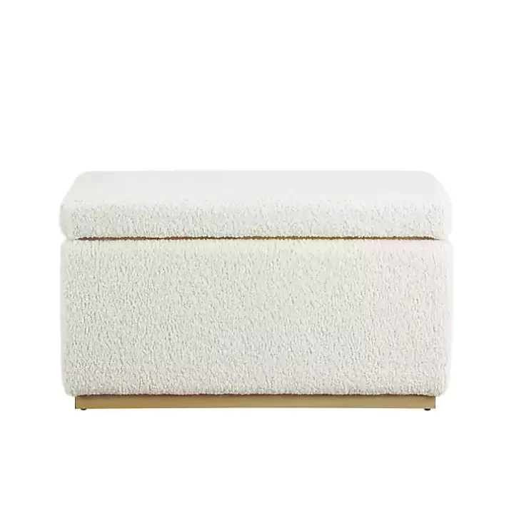 New Ivory Sherpa & Pine Rectangle Storage Ottoman Benches & Ottomans