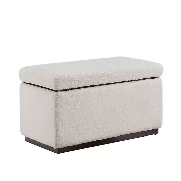 Fashion Ivory Sherpa & Walnut Rectangle Storage Ottoman Benches & Ottomans