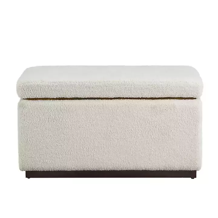 Fashion Ivory Sherpa & Walnut Rectangle Storage Ottoman Benches & Ottomans