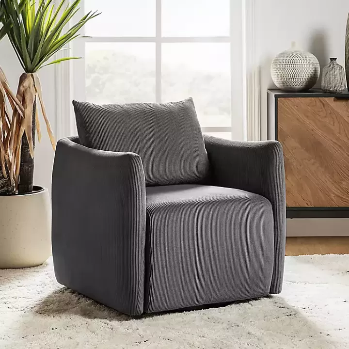 Best Sale Jerri Charcoal Corduroy Swivel Accent Chair Accent Chairs