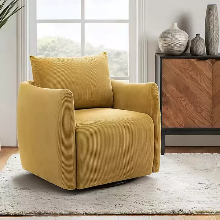 Fashion Jerri Mustard Corduroy Swivel Accent Chair Accent Chairs