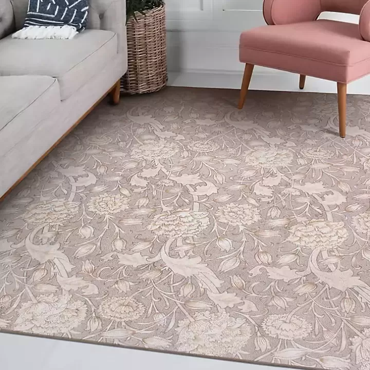Fashion Kalini Natural Floral Washable Area Rug, 5x7 Area Rugs