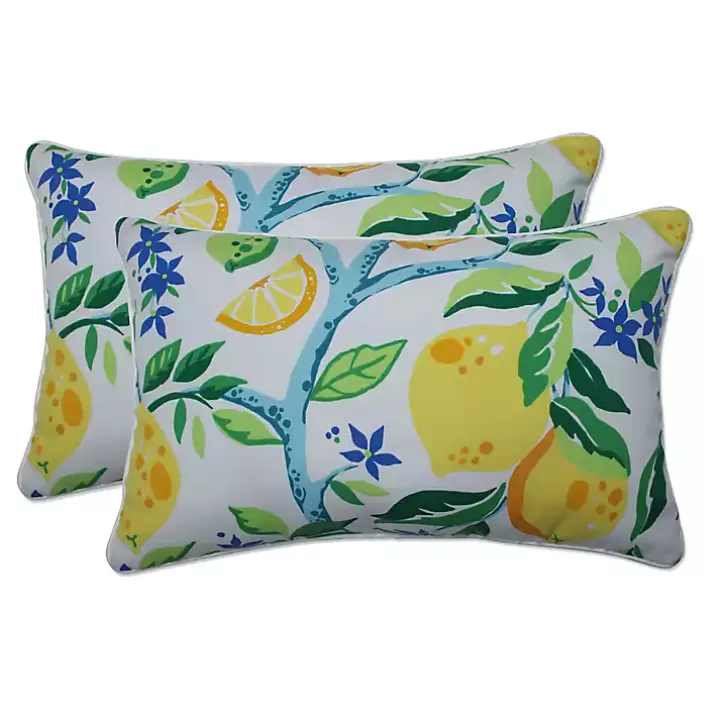 Fashion Lemon Vine Outdoor Lumbar Pillows, Set of 2 Outdoor Cushions & Pillows