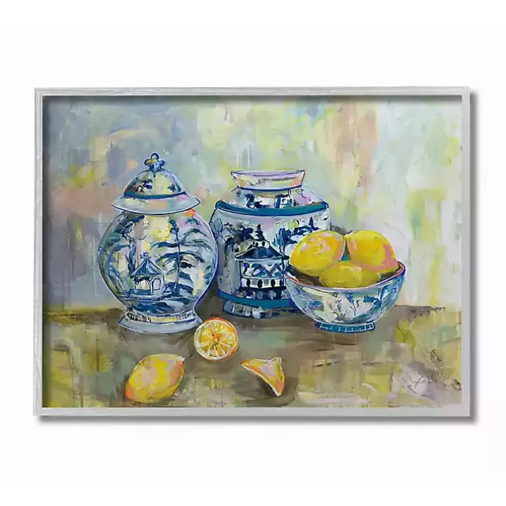 Online Lemons in Blue Pottery Wooden Art Framed Art