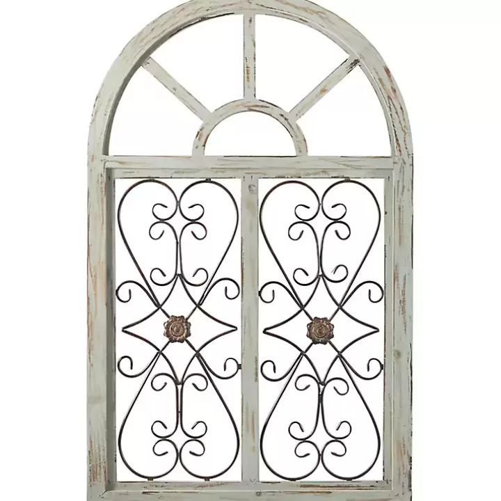 Sale Light Blue Wood Arched Window Wall Plaque Wall Plaques