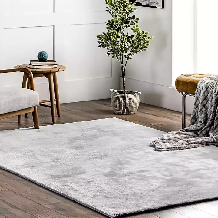 Discount Light Gray Shag Washable Area Rug, 5x8 Area Rugs
