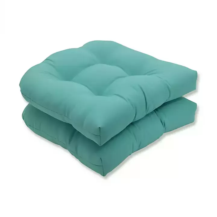 Outlet Light Teal Tufted Outdoor Chair Cushions, Set of 2 Outdoor Cushions & Pillows