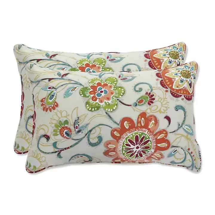 Outlet Lily Paisley Outdoor Lumbar Pillows, Set of 2 Outdoor Cushions & Pillows