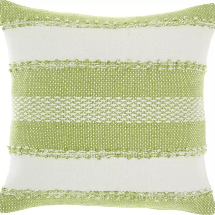 New Lime Woven Stripe Reversible Outdoor Square Pillow Outdoor Cushions & Pillows