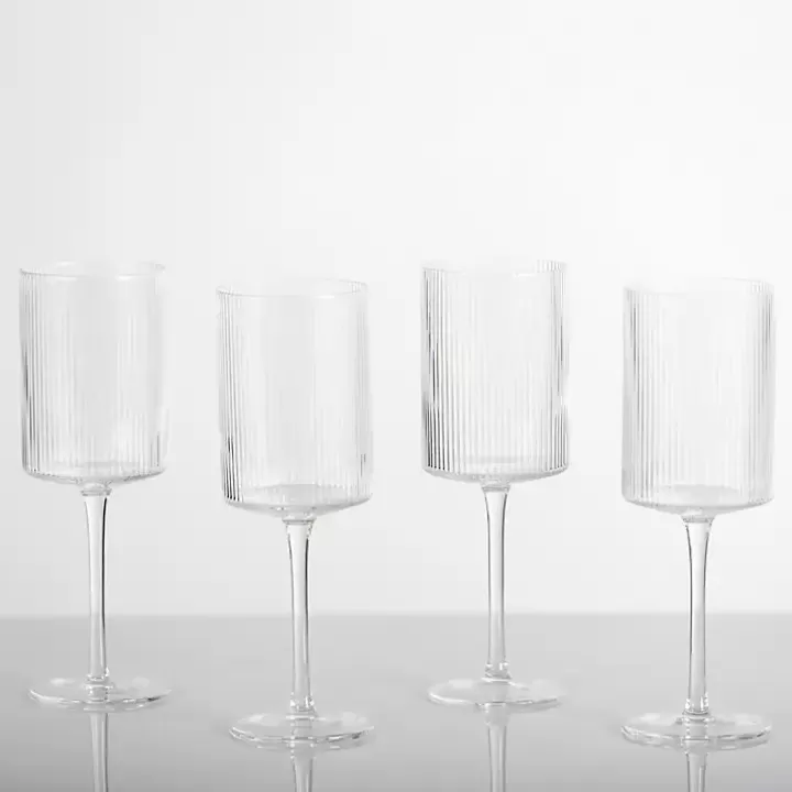 Cheap Linear Ribbed Goblet Wine Glasses, Set of 4 Glassware & Drinkware