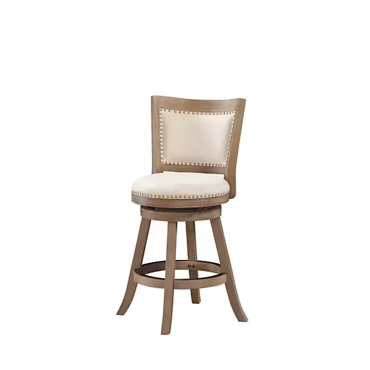 Shop Linen and Driftwood Nailhead Swivel Counter Stool Bar Stools & Counter Height Stools