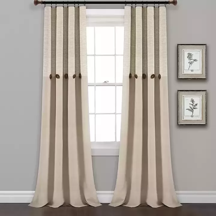 Cheap Linen Button and Stripe Curtain Panel Set, 95 in. Curtains & Drapes