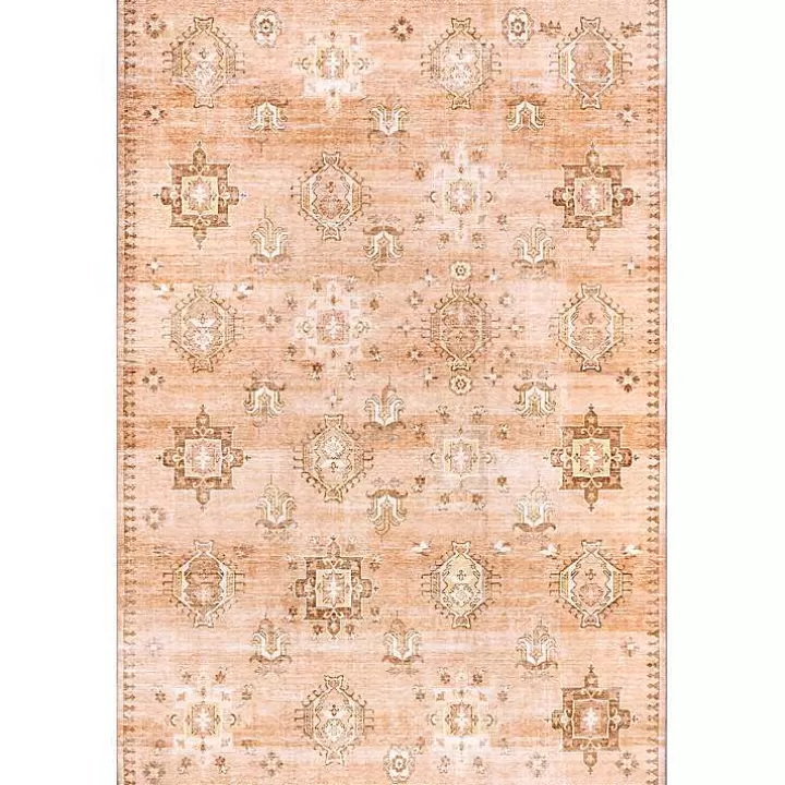 Cheap Lottie Peach Vintage Washable Area Rug, 8x10 Area Rugs