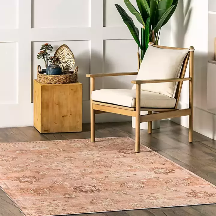 Cheap Lottie Peach Vintage Washable Area Rug, 8x10 Area Rugs