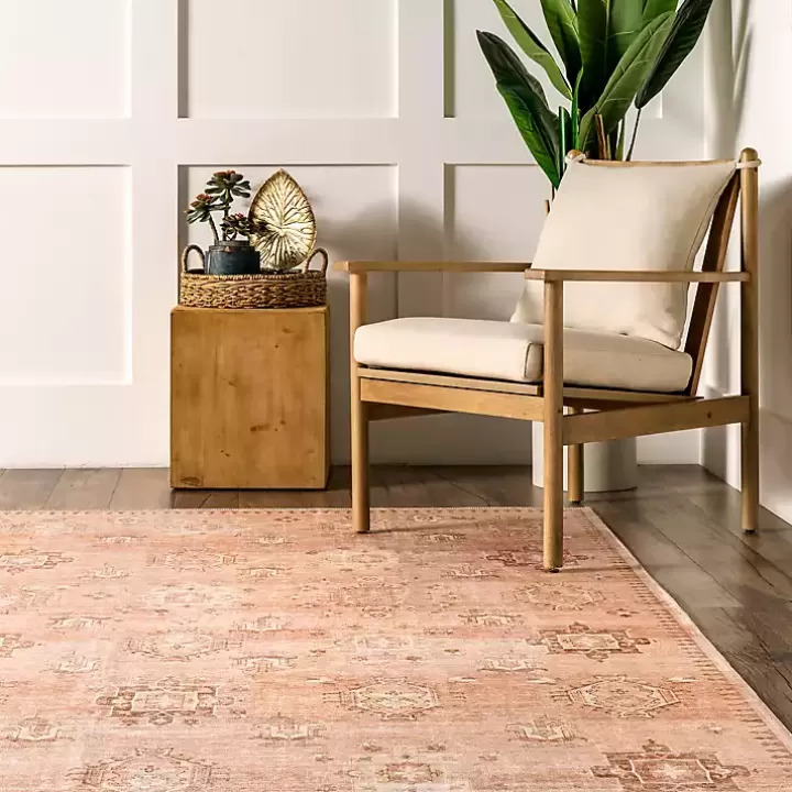 Cheap Lottie Peach Vintage Washable Area Rug, 8x10 Area Rugs